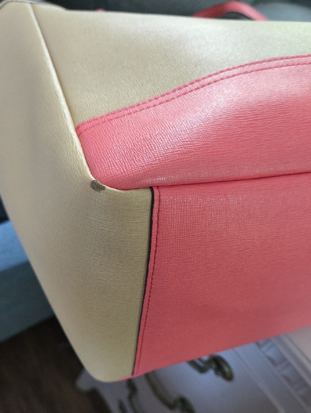 COACH Tan & Coral Pink Saffiano Leather Tote - Picture 13 of 16
